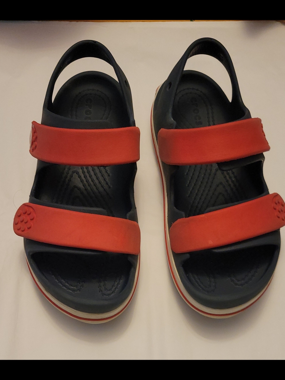 CROCS Kids Navy and Red Adjustable Strap Sandals